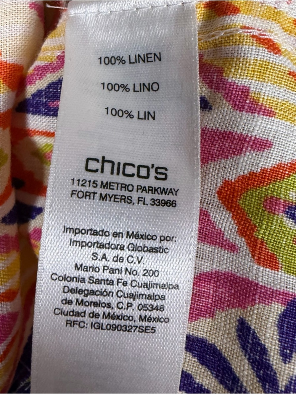 Chicos Effortless 100% Linen Button Up Back Shirt Size 3/XL Orange Pink Boho - Picture 8 of 9